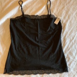 Ann Taylor lace detailed black tank top for layering in size L